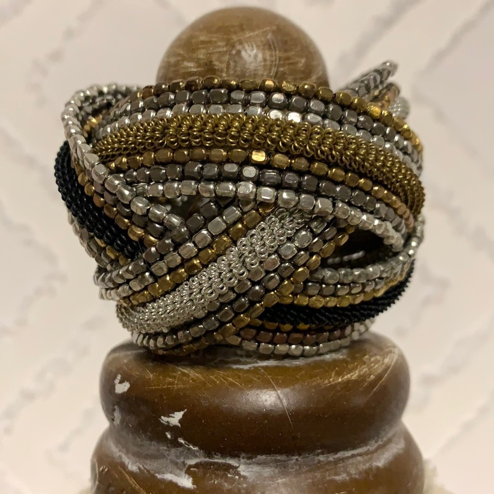 Mixed metallic bead cuff bracelet